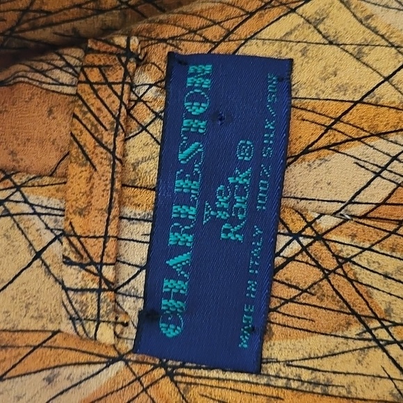Vintage CHARLESTON by Tie Rack Golden Rust Abstract 100% Silk Italy Neck Tie - Picture 4 of 8